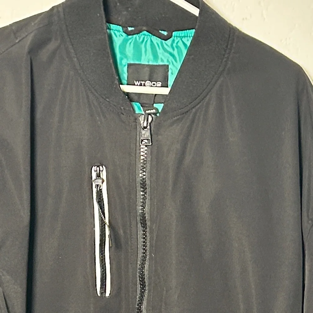 WT 02 Black Windbreaker Bomber Jacket with Teal Lining Mens Size 2XL